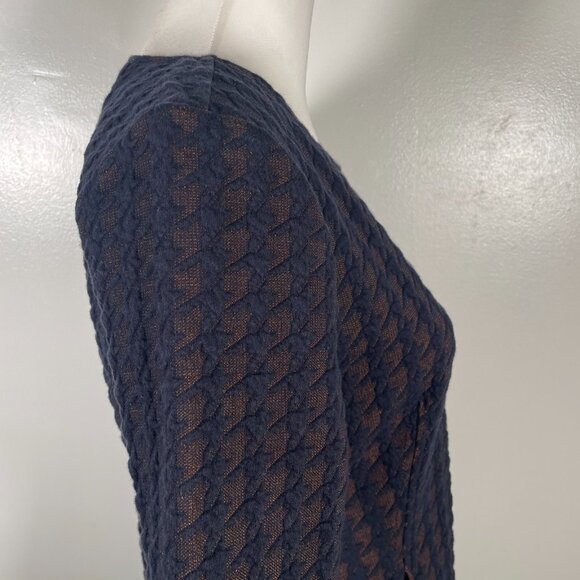 Ann Taylor Knit Top Womens Small Navy Brown Textured Fitted Short Sleeve Stretch - Picture 14 of 16